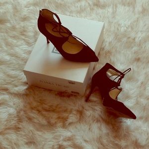 Black suede lace up heels